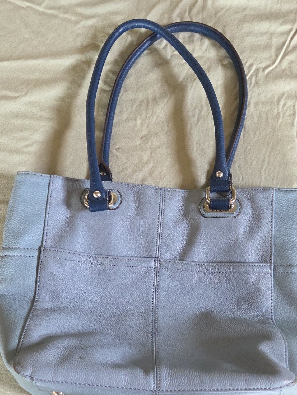 Classic Women's Tote Bag in Light Blue with Navy Handles